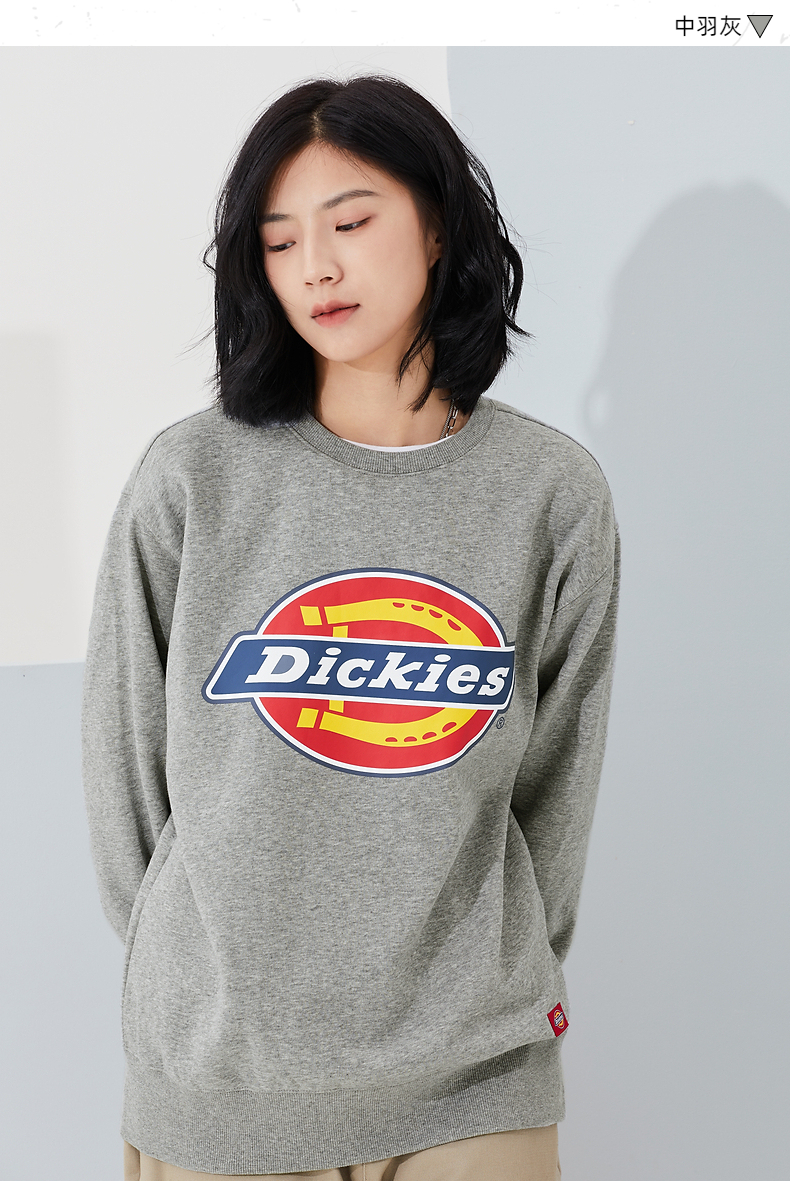 dickies卫衣 logo印花罗纹袖口圆领卫衣 女士秋棉毛圈布上衣 卫衣女