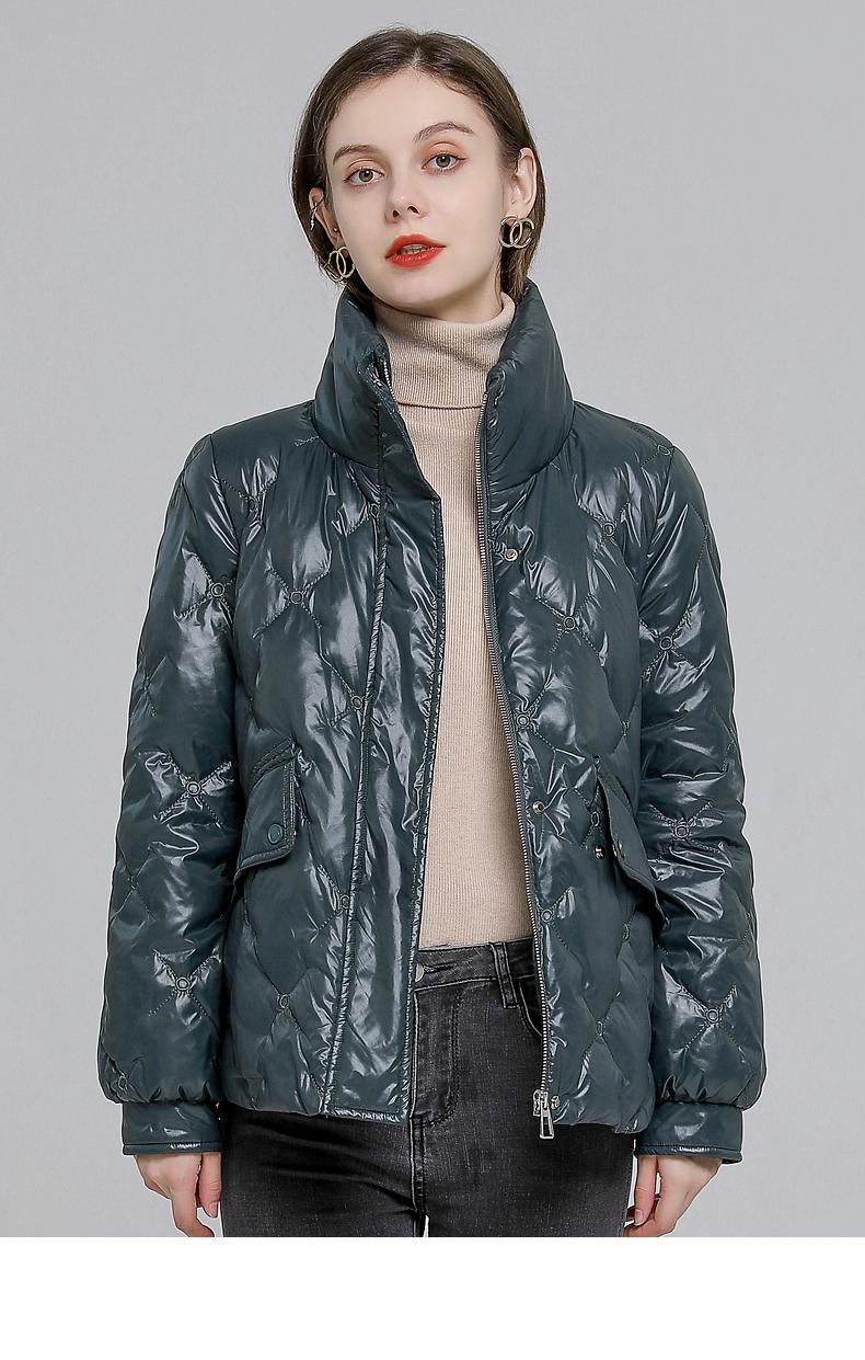 高梵女装羽绒服女2021年秋冬季新款亮面反季羽绒服短款立领白鸭绒羽绒