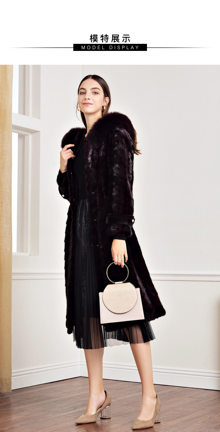 娜尔思naersi 冬装过膝长款连帽裘皮收腰显瘦保暖水貂皮草 暗红色 2xl