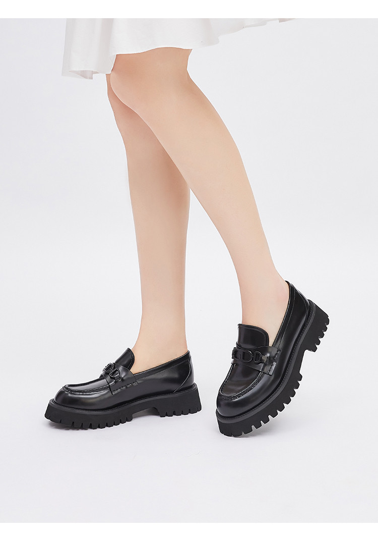 哥弟girdear 女鞋牛皮轻便厚底一脚蹬乐福鞋jk制服鞋女鞋单鞋 绿 39