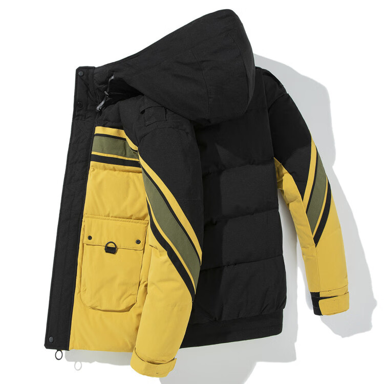 leecooper舒适保暖冬季潮款青少年拼色保暖舒适男士短款羽绒服黑白xl