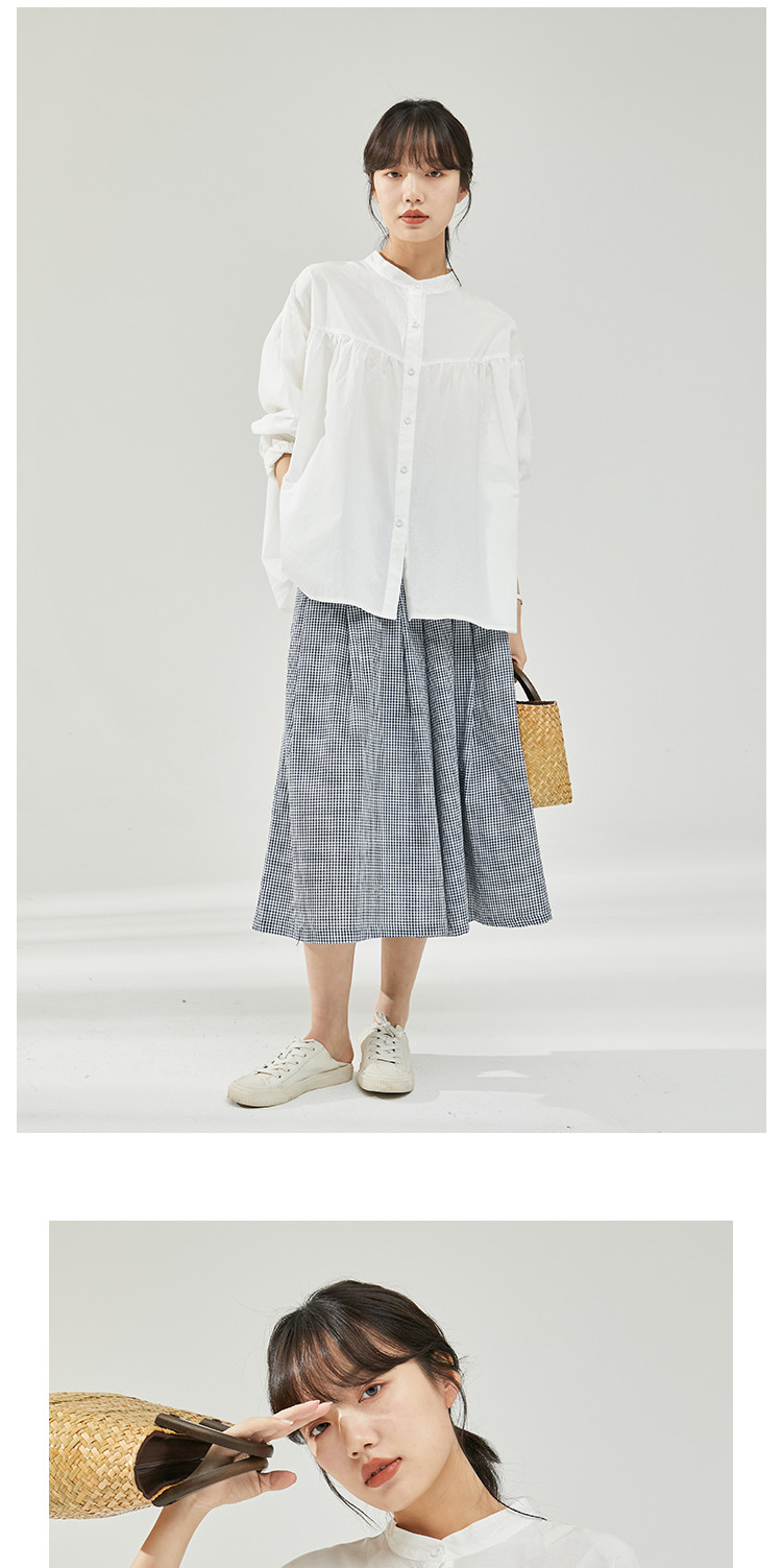 子陌zimo2022澳棉宽松长袖衬衫女设计感小众后开襟休闲衬衣蓝色xl