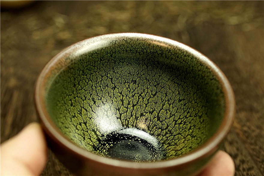 绿鹧鸪斑束口茶具盏釉色清新层次佳张国平口径9