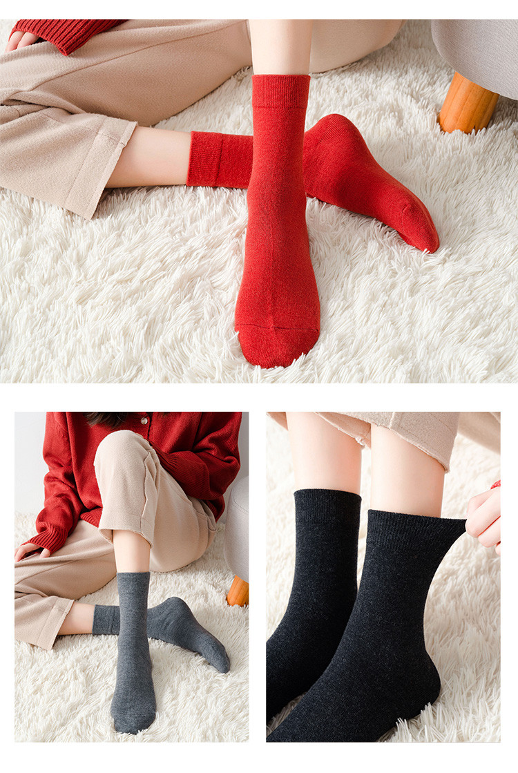 洁丽雅grace 【3双装】中筒袜日系简约纯色女袜透气舒适堆堆袜棉袜