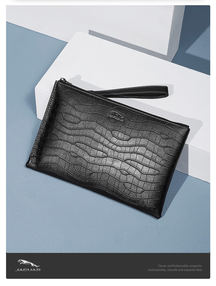 jaguar 捷豹新款鳄鱼纹手包男商务手拿包男多卡位手包男夹包男钱包