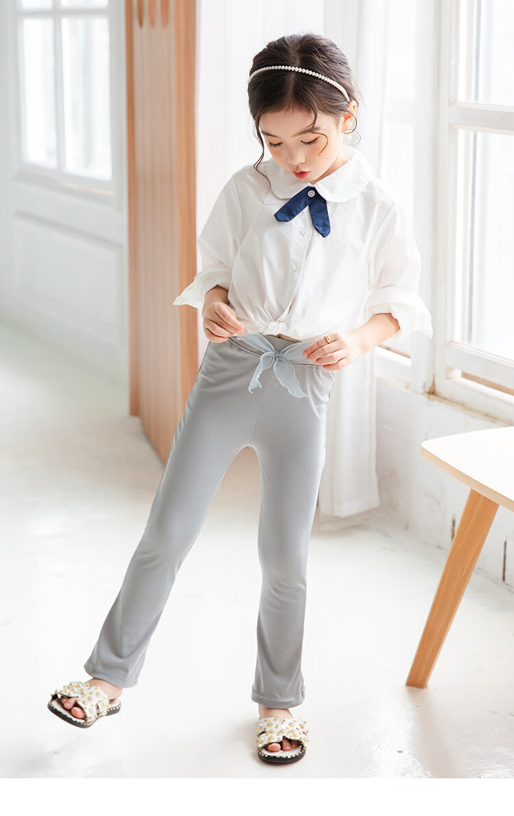 布布发现joy discovery 女童打底裤夏款轻薄紧身裤微喇裤子 灰色 120