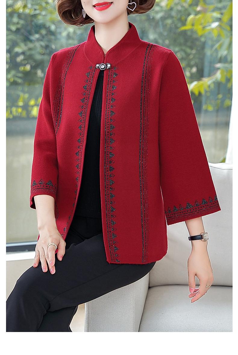 装秋装短款开衫中年妇女长袖宽松型上衣中老年女装春秋大码披肩外套