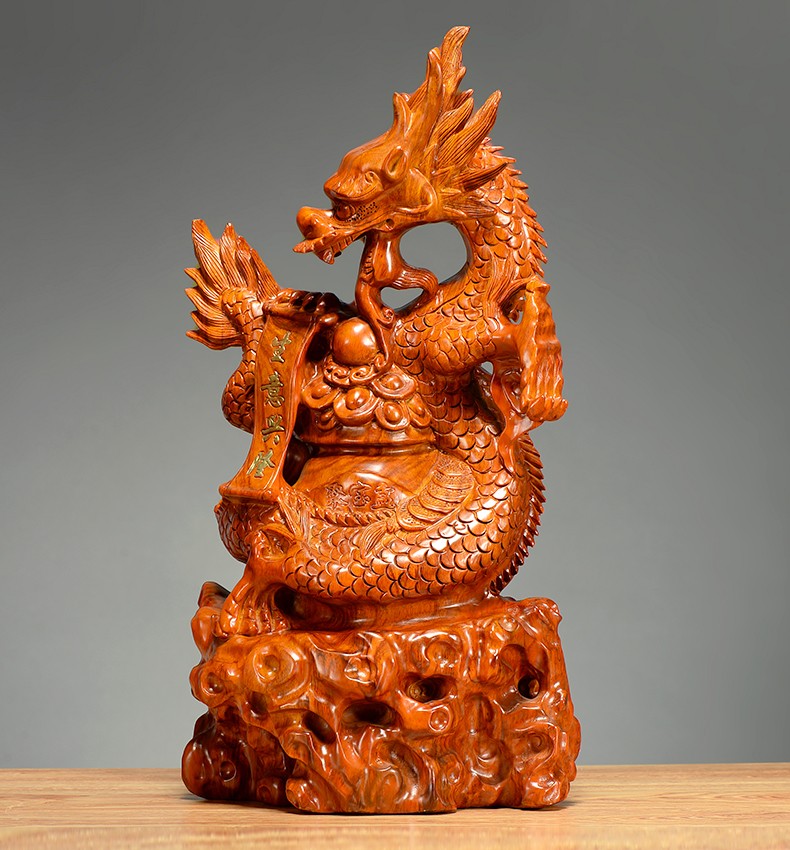 曹堂黄花梨木雕龙摆件实木生肖龙风水客厅办公室红木工艺礼品