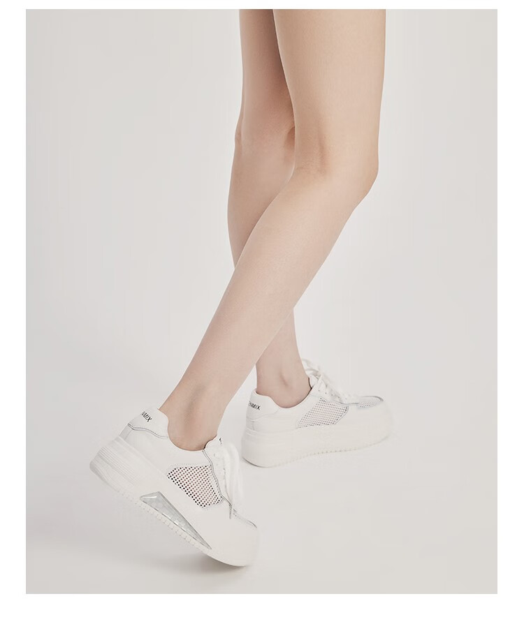 teenmix天美意2022夏新款时髦百搭运动风网面系带松糕厚底小白鞋女