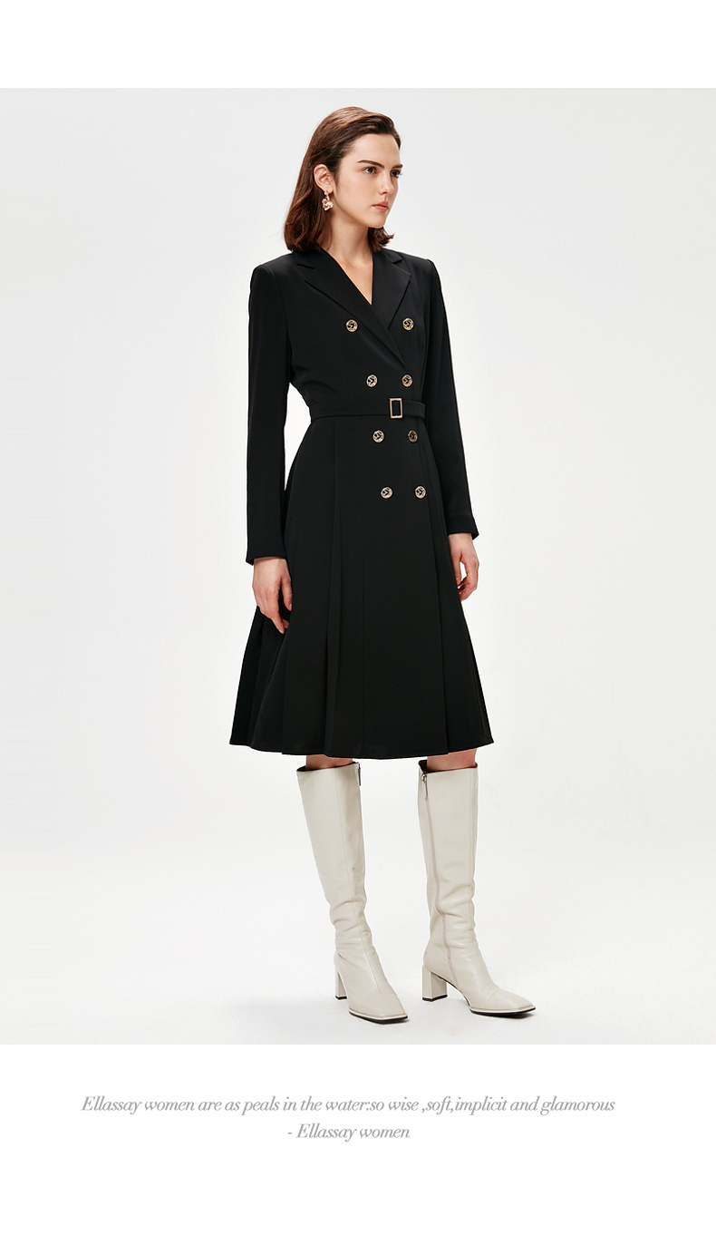 ellassay歌力思风衣女中长款2021秋冬新款双排扣收腰显瘦三醋酸风衣