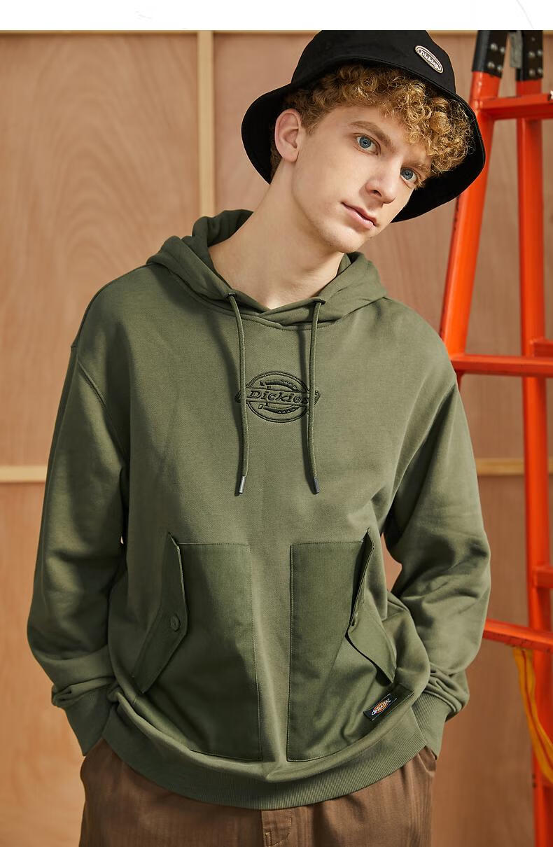 绣花口袋设计连帽套头上衣男士春夏季休闲长袖卫衣男dk009447黑色l