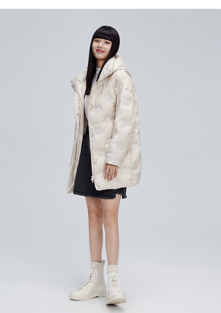 艾莱依eral 2021冬季新款羽绒服女中长款简约可爱萌鸭加厚连帽女士