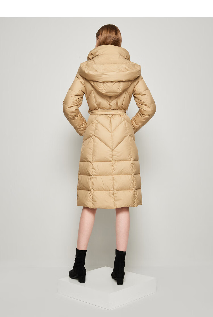 恩曼琳anmani21冬可拆卸帽收腰口袋拉链中长款女羽绒服卡其s