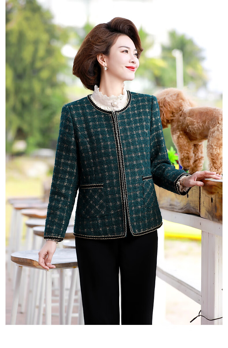 宝莲朵妈妈装春装小香风外套中年妇女新款格子西服中老年女装时尚春秋