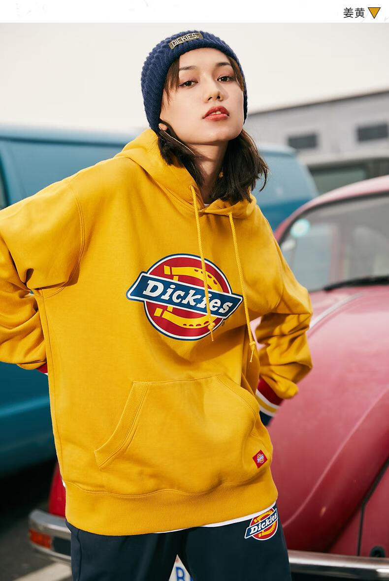 dickies卫衣logo印花罗纹袖口连帽卫衣女士秋季抓绒上衣卫衣女dk