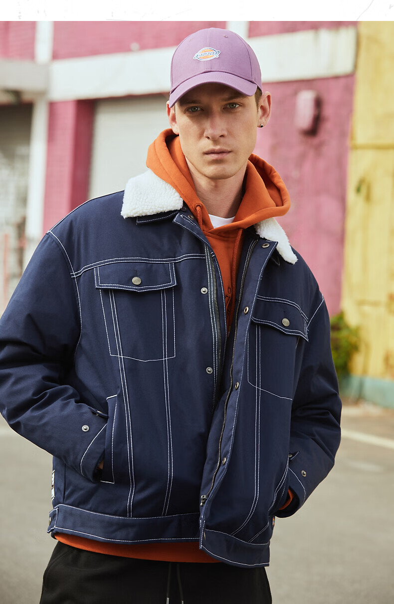 dickies羽绒服羊羔绒拼接羽绒夹克21秋冬男士充绒厚外套羽绒服男dk