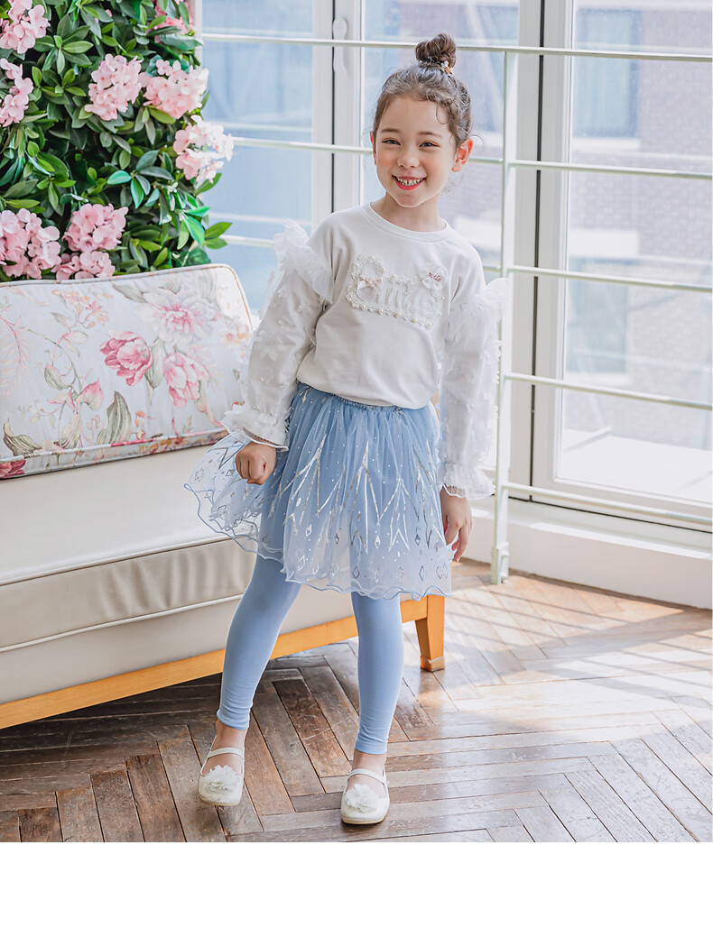 船鼠女童裙裤网纱烫印儿童打底裤假两件春秋女宝宝裤子小女孩裤裙