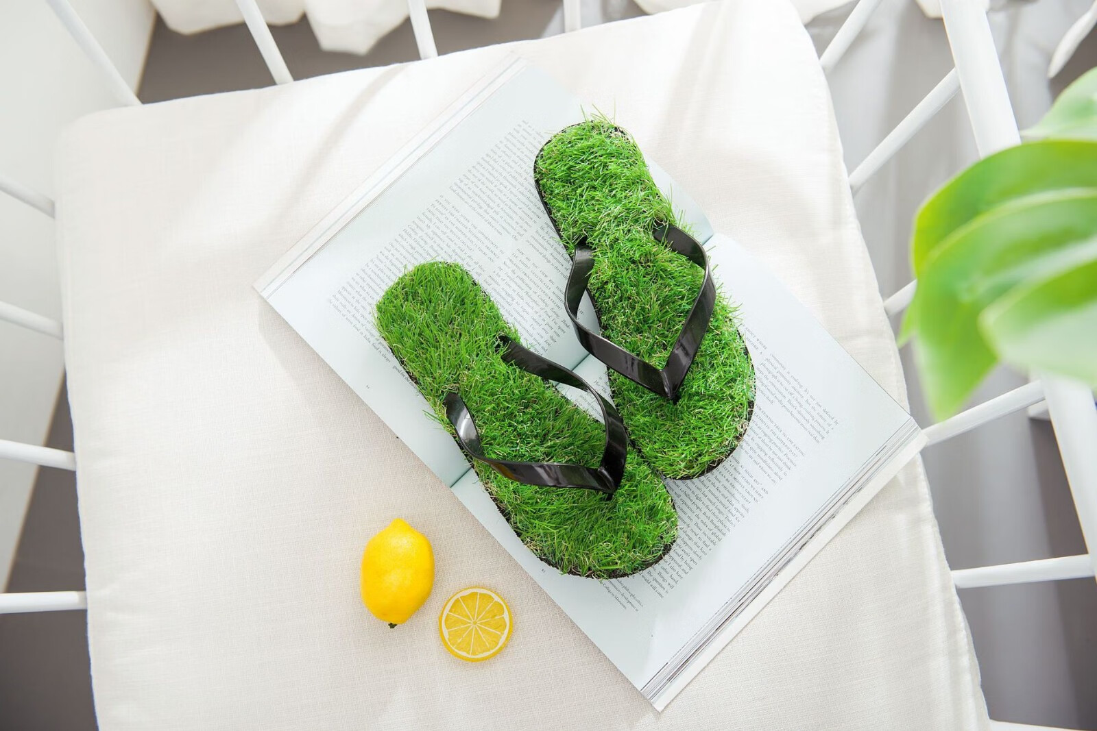 人字拖个性创意版夏季亲子款仿真草坪凉拖鞋黑色4445