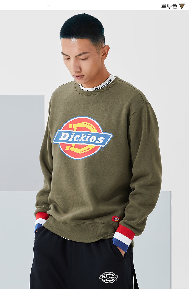 dickies卫衣 logo印花罗纹袖口圆领卫衣 男式早秋棉毛圈布上衣 卫衣男