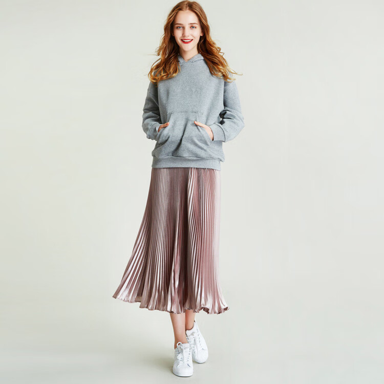 udine风plait普利特风琴褶半身裙2022夏 玫瑰金 l【图片 价格 品牌