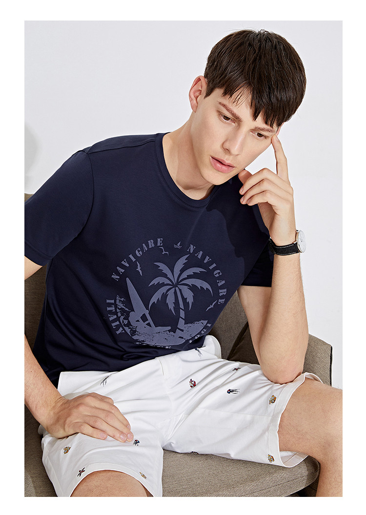 navigare 意大利小帆船 21春夏新品时尚休闲印花纯棉透气男士圆领短袖