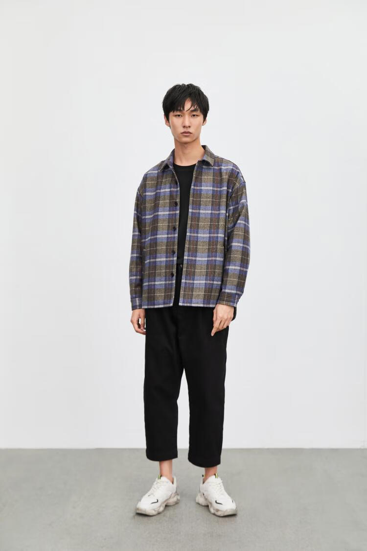 urban revivo ur男装简约翻领厚款长袖大衣外套mf48r1gn2003 蓝色格子