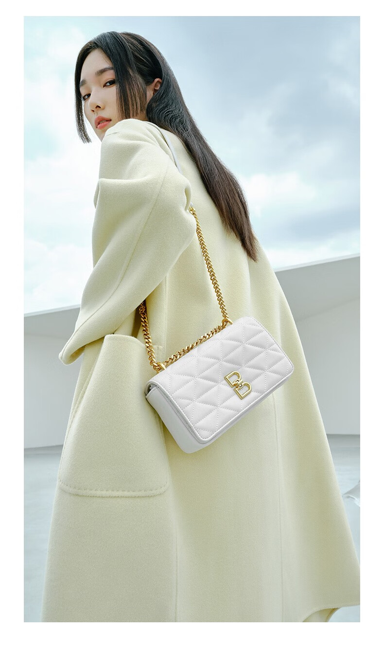 百丽菱格包女秋新商场同款ol通勤质感时尚单肩包15436cx1浅黄f