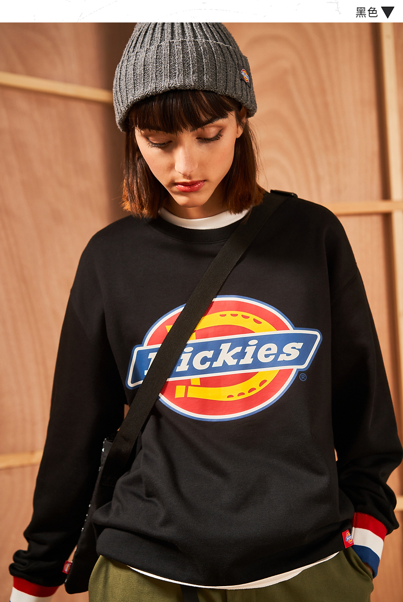 dickies卫衣 logo印花罗纹袖口圆领卫衣 女士秋棉毛圈布上衣 卫衣女