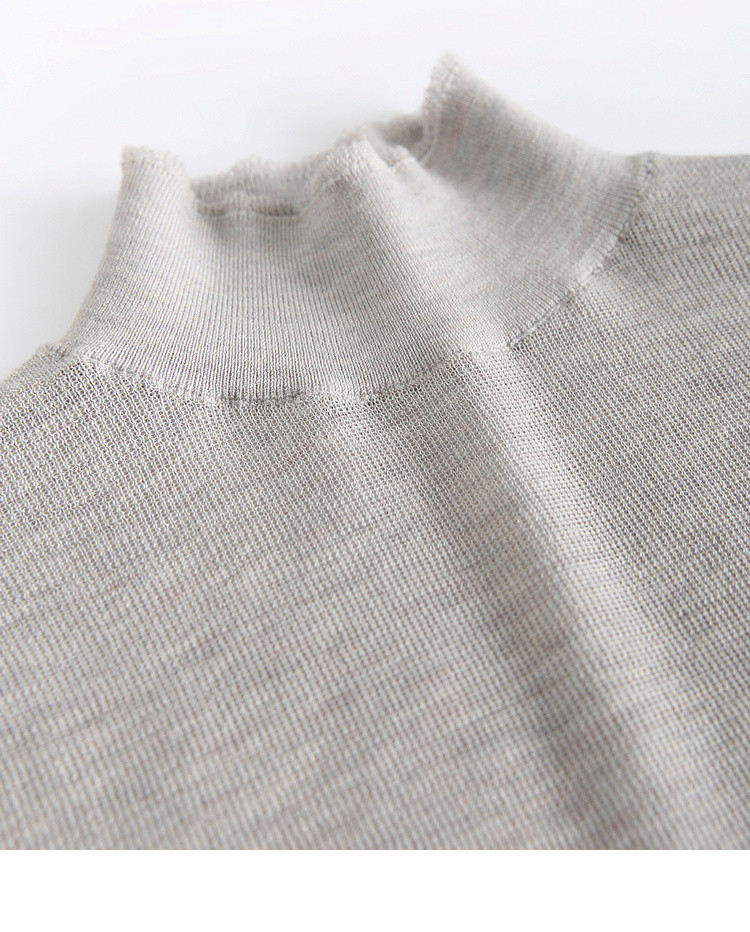 初棉80s细针美利奴羊毛无袖半高领t轻奢内搭无袖背心t恤浅米灰m