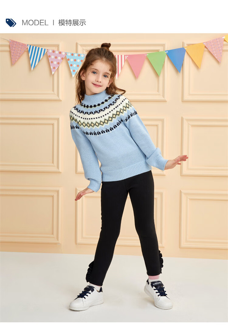 e-land kids elandkids衣恋冬季童装女童松紧腰加厚保暖运动长裤 炭