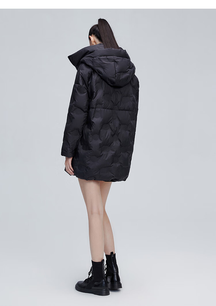 艾莱依eral 2021冬季新款羽绒服女中长款简约可爱萌鸭加厚连帽女士