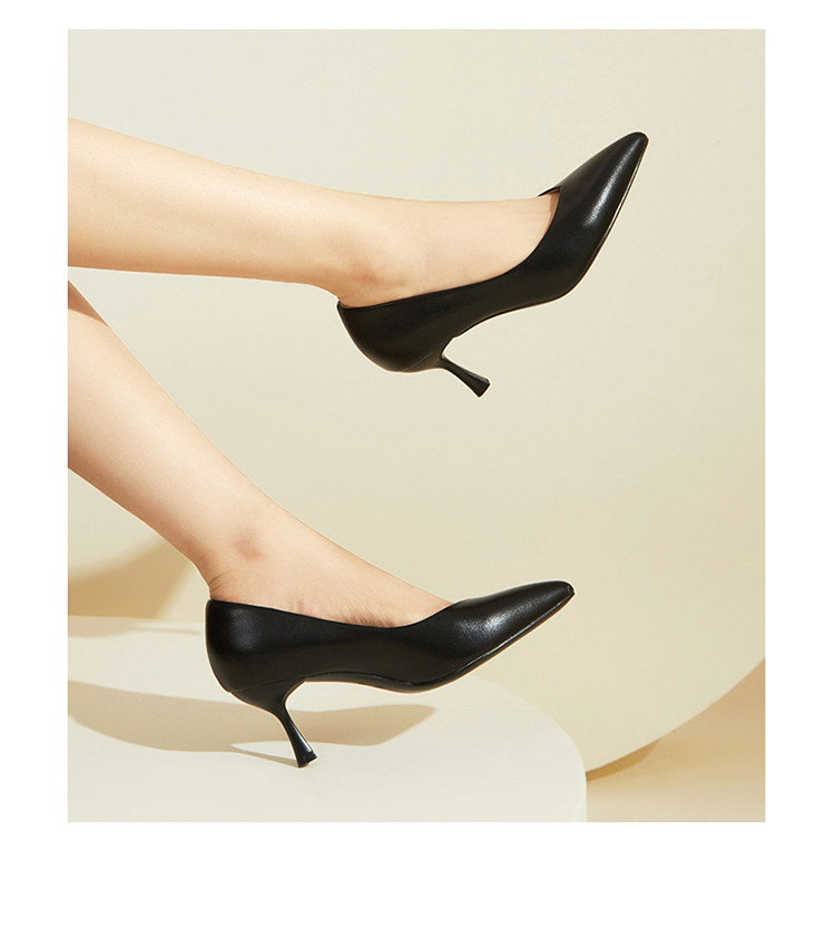 卓诗尼josiny高跟鞋女秋季新款细跟简约纯色尖头一脚蹬时尚百搭女单鞋