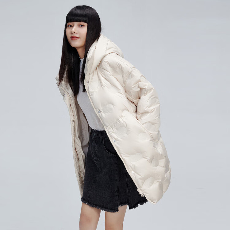 艾莱依eral 2021冬季新款羽绒服女中长款简约可爱萌鸭加厚连帽女士