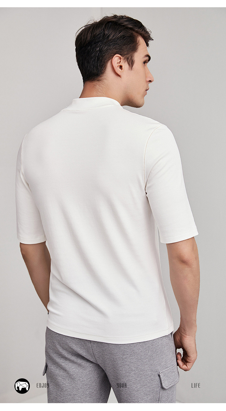 法曼斯fomoce液氨丝光棉新款男士休闲圆领t恤柔软舒适五分袖t恤男纯白