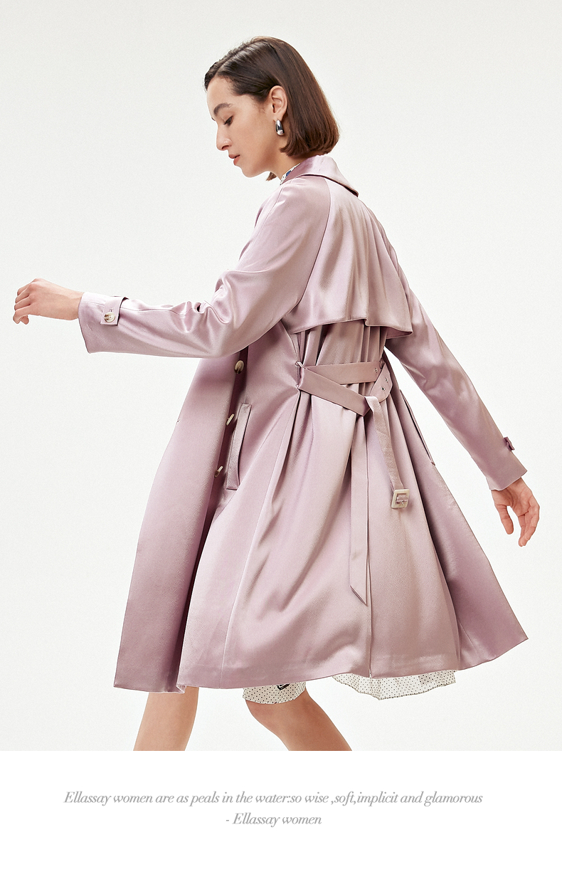 ellassay歌力思风衣女中长款2021秋季新款廓形双排扣收腰显瘦三醋酸