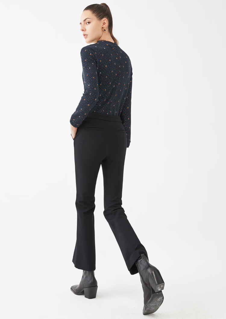 玖姿juzui /干练简约微喇休闲裤女裤 素黑 xl