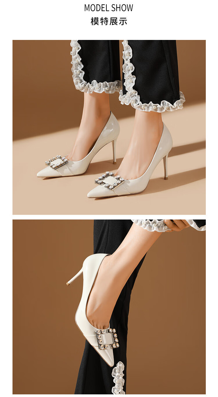 bosssunwen2022春季新款浅口真皮女鞋单鞋时尚尖头百搭气质女士细跟