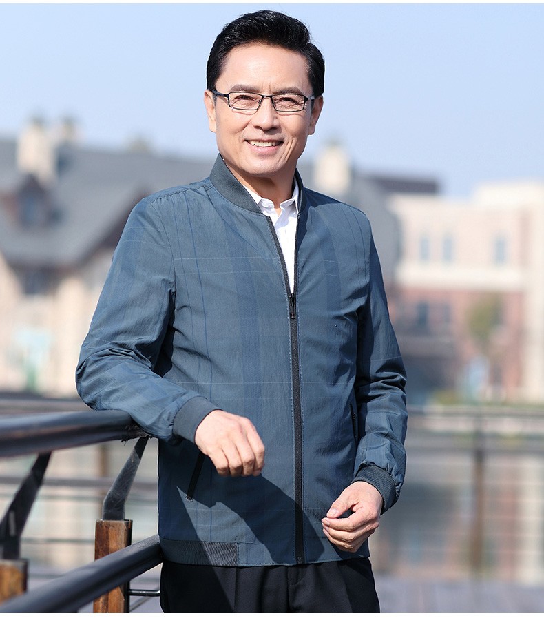 立领夹衫2019春秋新款男士格子薄款外套中2019秋季新款夹克男棒球领中