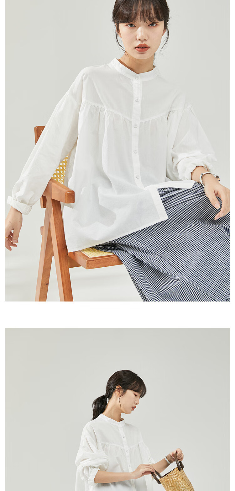 子陌zimo2022澳棉宽松长袖衬衫女设计感小众后开襟休闲衬衣蓝色xl