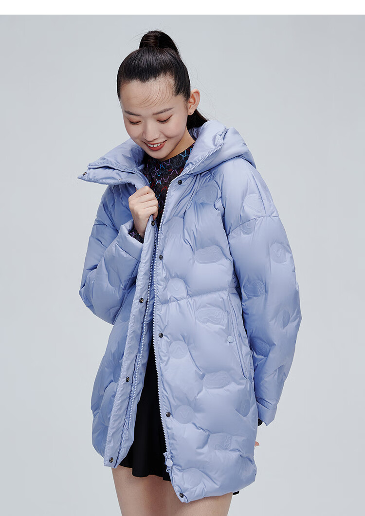 艾莱依eral 2021冬季新款羽绒服女中长款简约可爱萌鸭加厚连帽女士