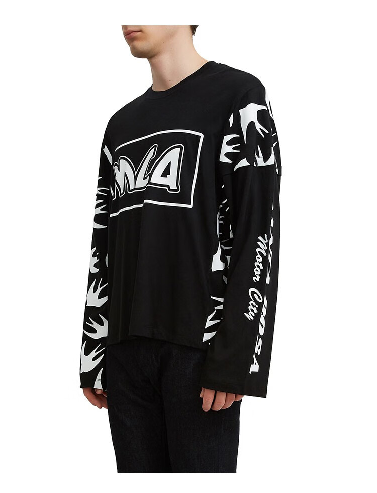 alexander mcqueen 麦昆 男士棉质白色燕子长袖t恤 黑色499470 rmt66