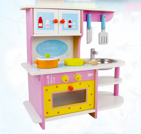 木制厨房套装灶台玩具过家家切切儿童做饭厨房 煤气灶玩具 粉色煤气