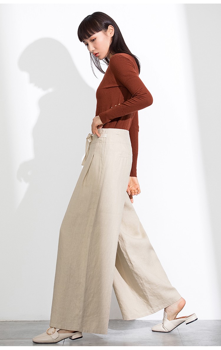 【梦舒雅j19188147】梦舒雅女裤高腰阔腿裤女宽松大码长裤原创亚麻