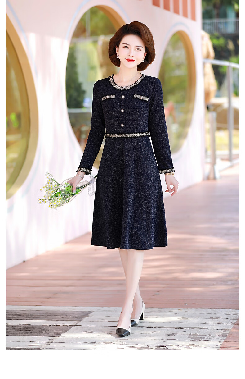 宝莲朵婚礼妈妈装春装连衣裙中年妇女时尚小香风衣服中老年女装春秋