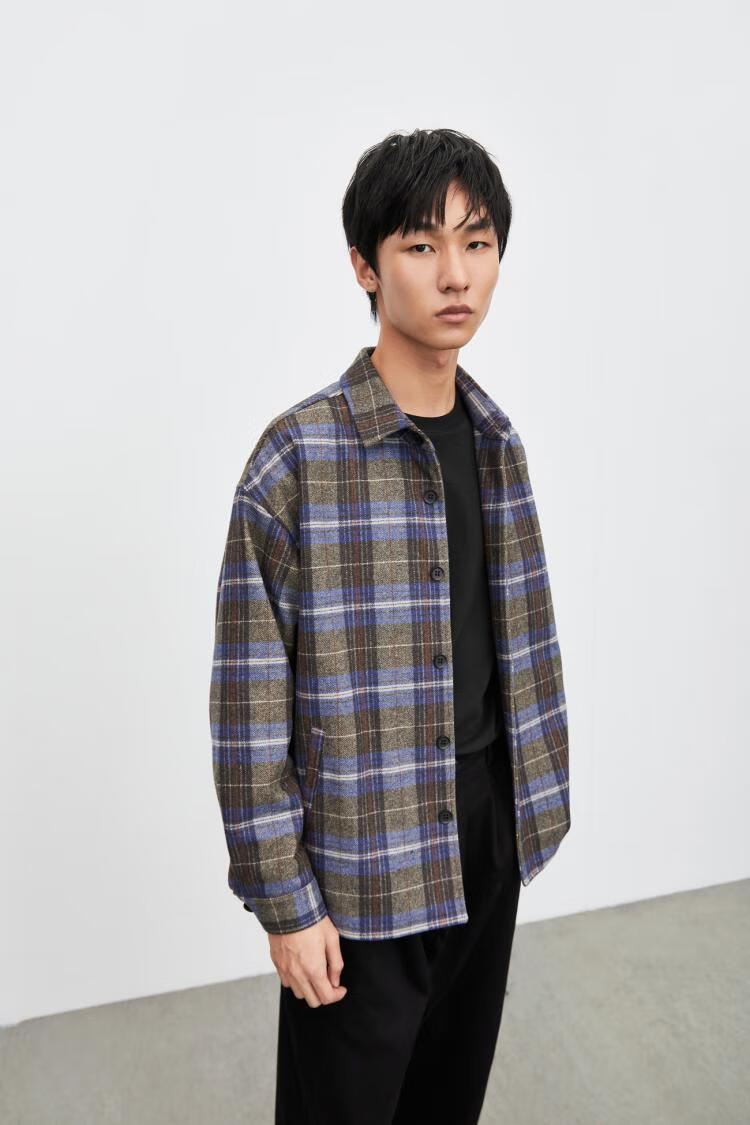 urban revivo ur男装简约翻领厚款长袖大衣外套mf48r1gn2003 蓝色格子