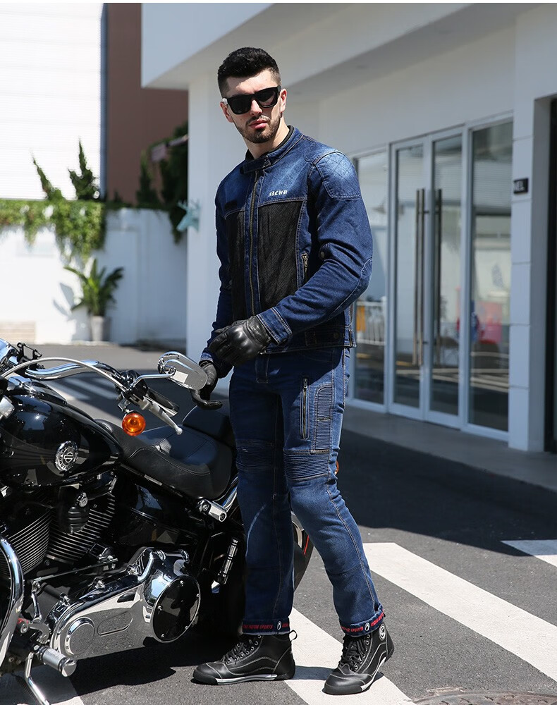 richa摩托车骑行服 夏季网眼牛仔夹克 机车透气防摔服赛车服男 时尚