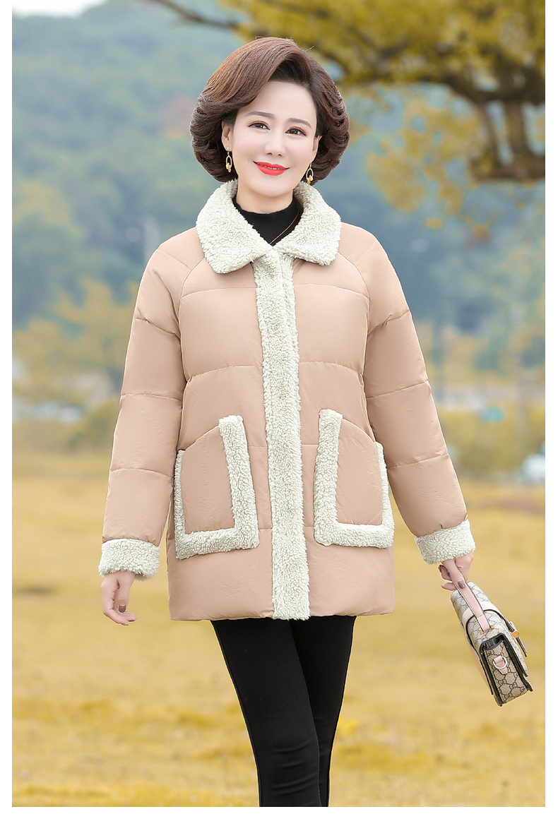 浅恋妈妈装冬装时尚短款棉服中年妇女宽松大码羊羔绒棉袄中老年女装