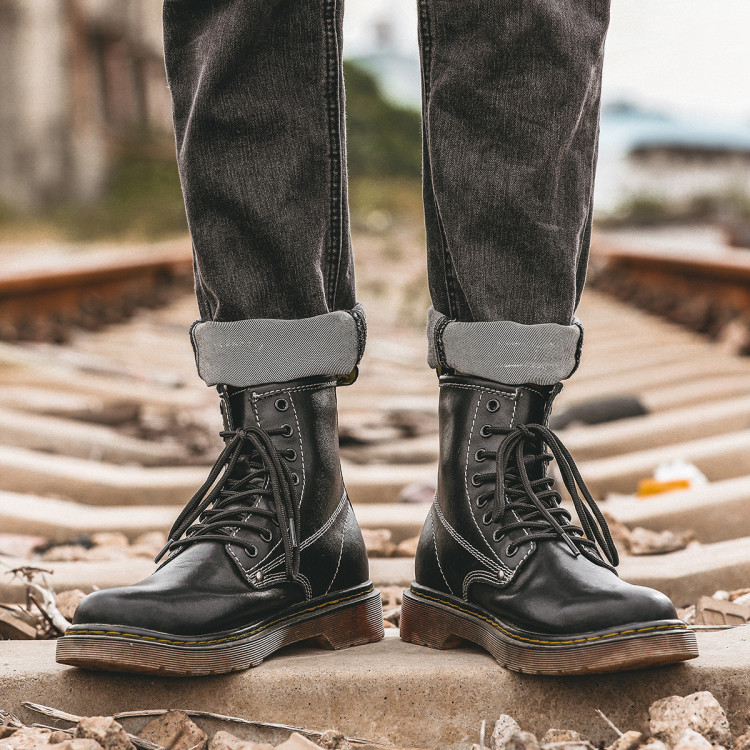 木林森mulinsen春季时尚英伦风马丁靴男时尚潮流工装靴男男鞋功能鞋黑