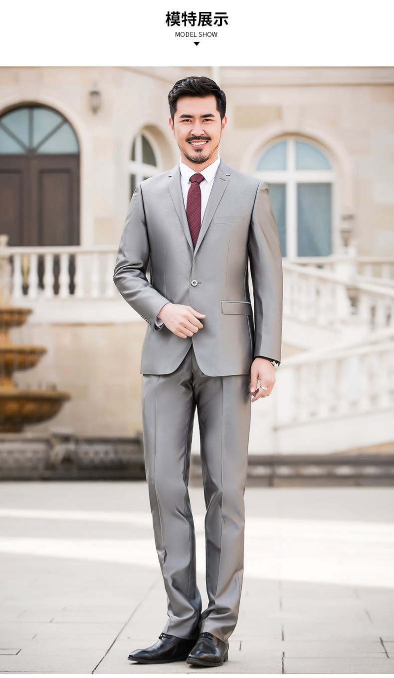 红都春秋新款男装西服套装商务休闲正装男士上班开会灰色西装套西ax