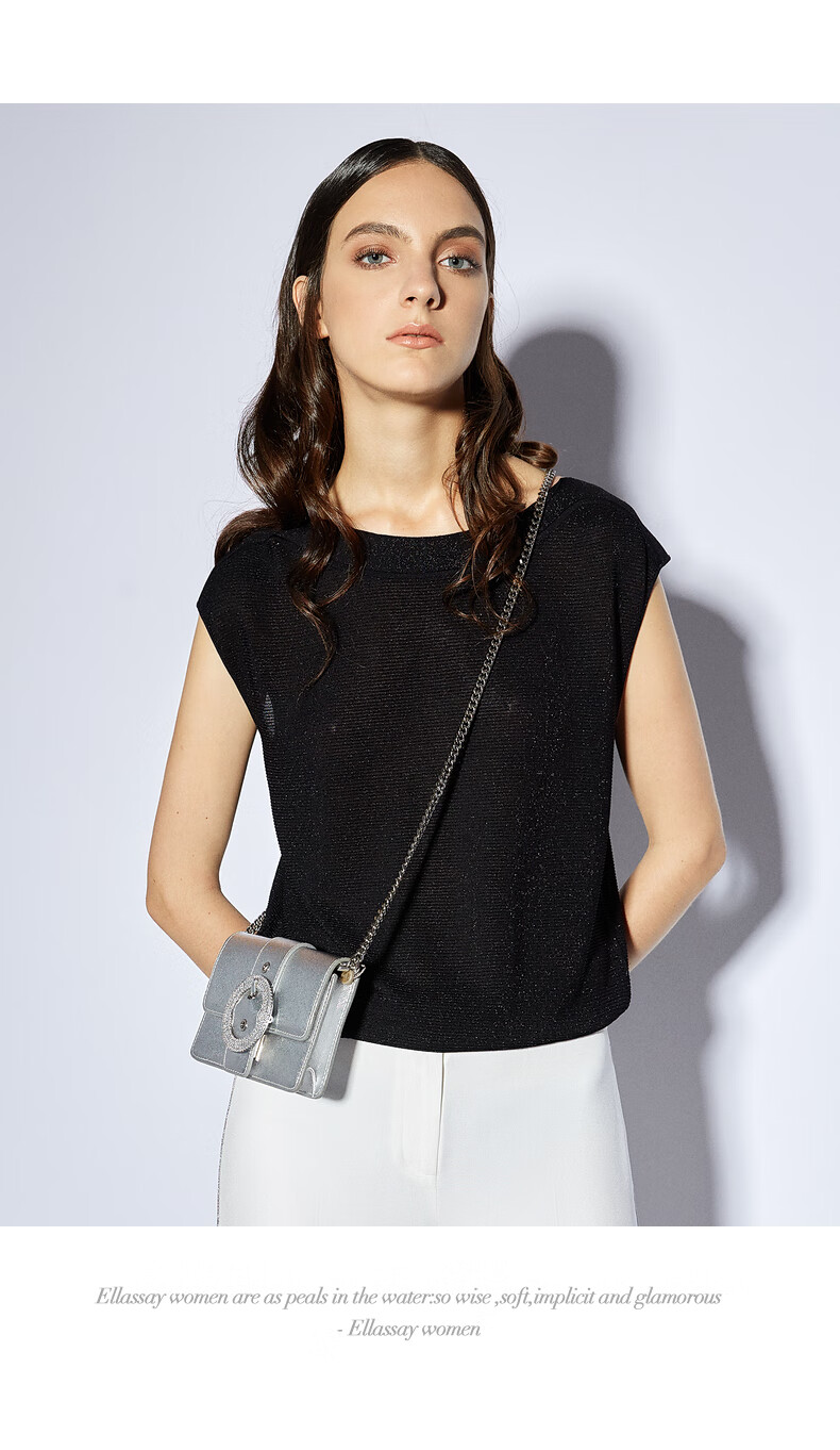 ellassay歌力思2022夏季新款包肩袖箱型针织背心女ewa201m021经典黑xs